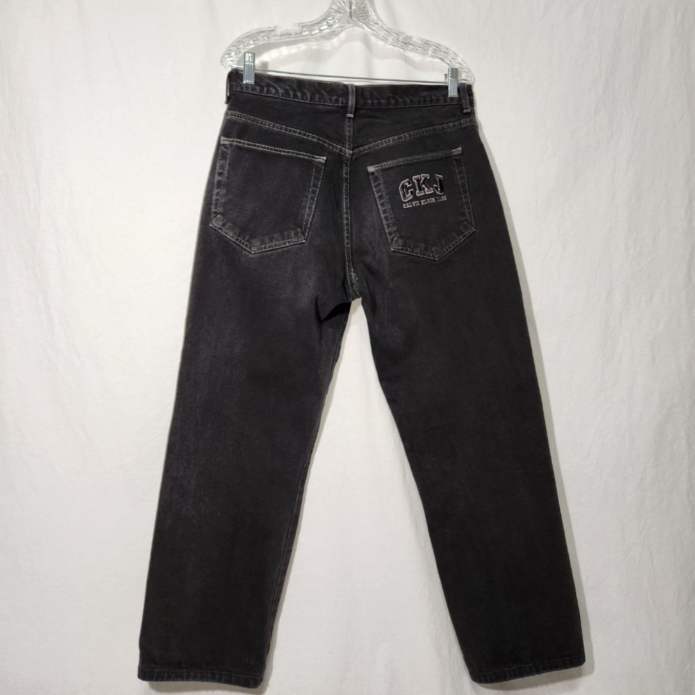 U.S.A Vintage Y2K 90s CALVIN KLEIN Black Embroidery "CKJ" Relaxed Jeans Size 33.